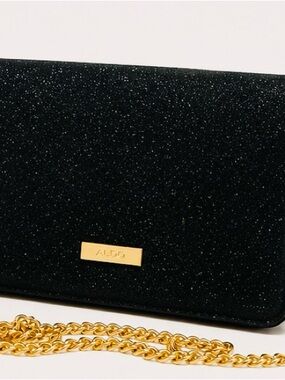 ALDO Black Glitter Clutch with Gold Chain